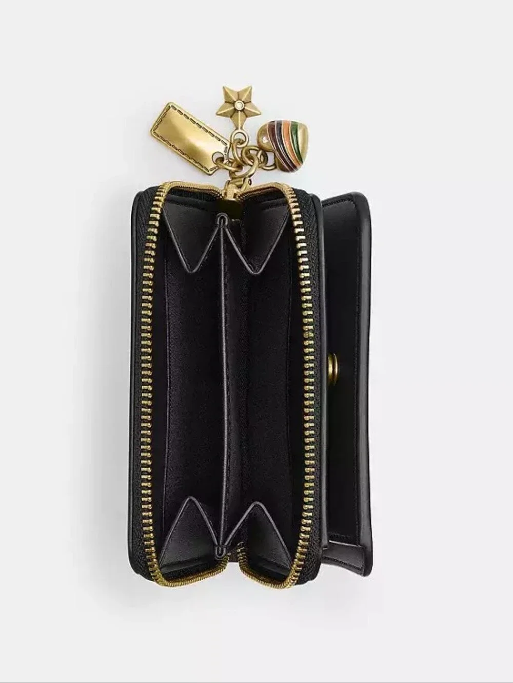 NWT!!! Coach Black Patent Zip Wallet with Gold 'C' Logo and Charm